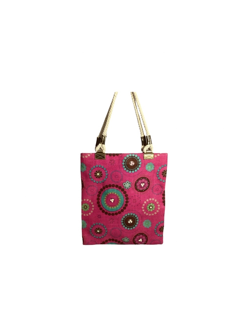 Old Navy Pink BOHO Sequin Circles Tote Bag with Rope Handles NWOT